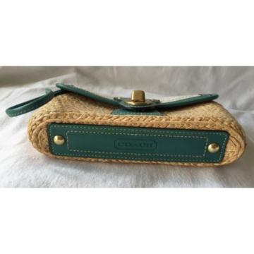 COACH Legacy Straw &amp; Turquoise Leather Clutch Wallet Purse Wristlet Bag-NICE