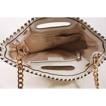 MICHAEL KORS STRAW ROSALIE Straw/Optic White Leather LG Clutch Bag Msrp $198