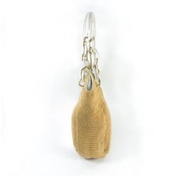 MICHAEL KORS Raffia Straw &amp; Patent Leather Satchel Shoulder Bag in Ivory White