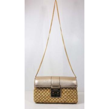 MICHAEL KORS GABRIELLA Natural Straw/Gold Leather Large Clutch Bag Msrp $228.00
