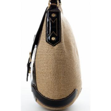 Eric Javits Squishee Straw Black Patent Leather Shoulder Bag
