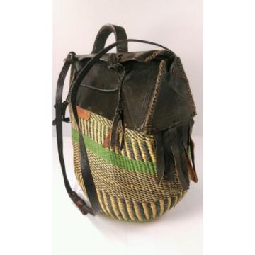 Striped Woven Bag Basket  Market Bolga African Purse Leather