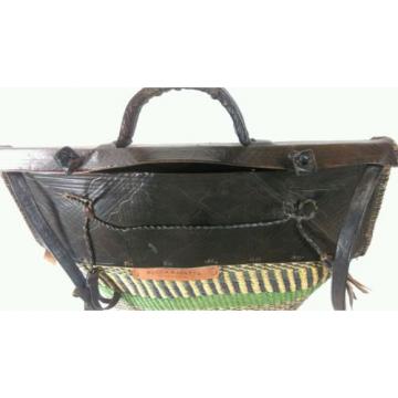 Striped Woven Bag Basket  Market Bolga African Purse Leather