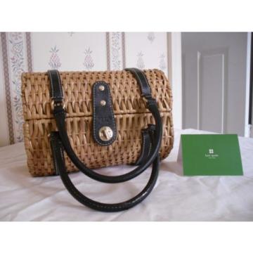 Kate Spade Basket Purse Black Leather Handles Cute Wicker Straw Barrel Bag