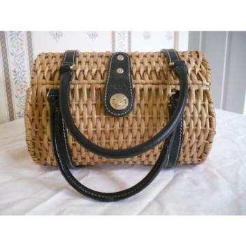 Kate Spade Basket Purse Black Leather Handles Cute Wicker Straw Barrel Bag