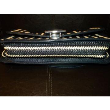 NWT MARC BY MARC JACOBS STRIPEY CONVERTIBLE CLUTCH NAVY BLUE STRAW BAG