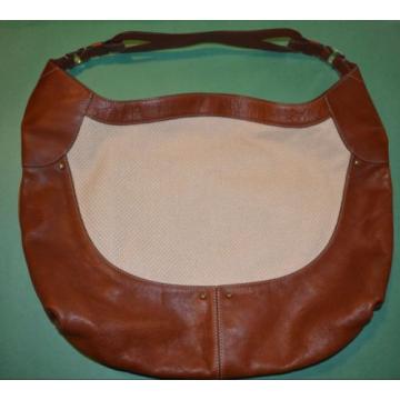 Cole Haan Leather and Raffia Straw Large Hobo Bag