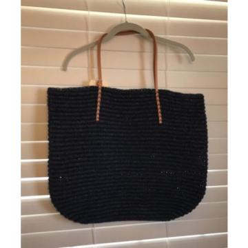 Merona Target Leather Straw Beach Tote Bag Purse Navy Blue Natural NWOT