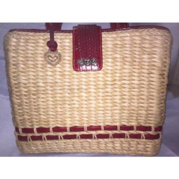 LN Brighton Straw &amp; Red Leather Shoulder Bag / Tote