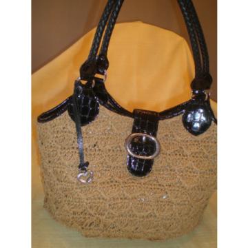 BRIGHTON Crochet Woven Straw Jute HOBO Bag with Black Croc Details Beautiful!