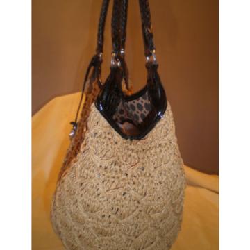 BRIGHTON Crochet Woven Straw Jute HOBO Bag with Black Croc Details Beautiful!