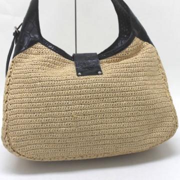 AUTHENTIC JIMMY CHOO Straw Leather and Raffia Shoulder Bag Natural/Black