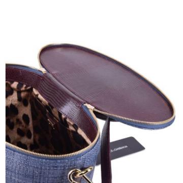 DOLCE &amp; GABBANA RUNWAY Raffia Handbag Bag Blue Purple 03568