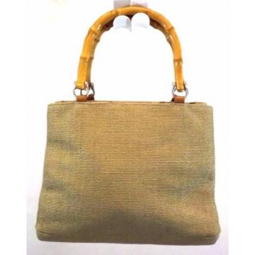 Fossil Handbag Satchel Bag Purse Brown Straw Shell Bamboo Handles Medium