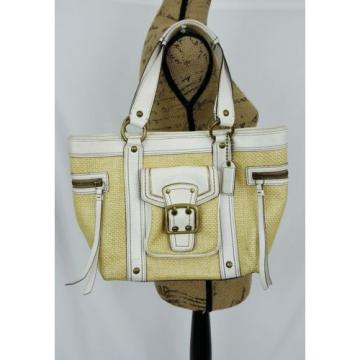 Coach Legacy Woven Straw Leather Purse Shoulder Bag Buckle White EUC