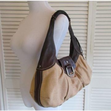 Fossil Tan Brown Jute Straw/Leather Hobo Shoulder Bag With Key
