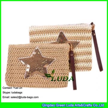 LDZS-008 Golden sequins star clutch bag fashionable women clutch straw handbags