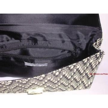 H&amp;M Envelope Clutch Purse Twist Lock Satchel Flap Evening Bag Black Straw Beige
