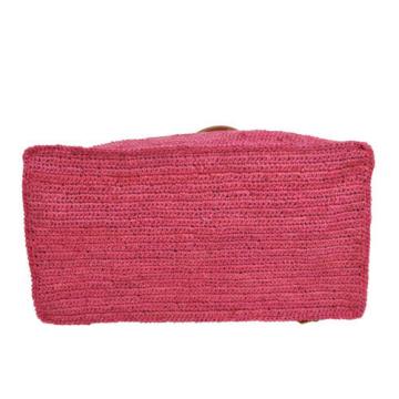Auth BALENCIAGA Classic Raffia Hand Tote Bag Pink Brown Straw Leather V08045