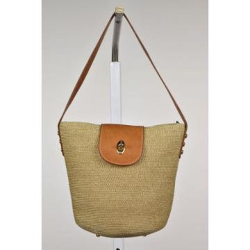 Eric Javits Womens Tan Brown Satchel Bag SZ S Straw Leather Casual Purse Handbag