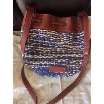NWOT Lucky Brand Blue Straw &amp; Leather Bucket Bag