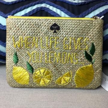 NEW KATE SPADE Straw Lemon Lemonade Bella Pouch CLUTCH BAG WALLET $148