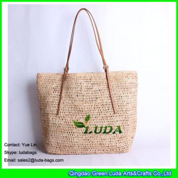 LDLF-005 hand crochetted raffia handbag natural straw beach bags
