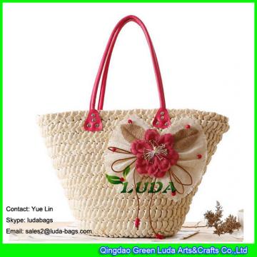 LDYP-081 2017 new look handbags flower cornhusk woven straw tote bag