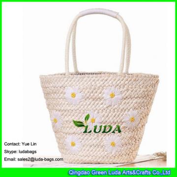 LDYP-016 2017 summer fashionable beach tote bag handmade straw woven bag with embroidery flowers