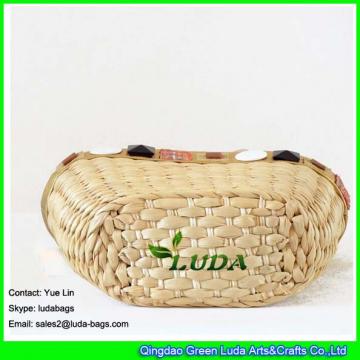 LDYP-036 golden pu top piping basket bag handmade women summer beach straw tote bags