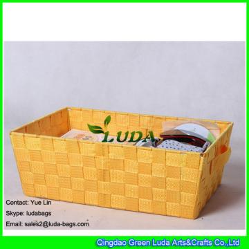 LDKZ-003 bright yellow storage tote woven strap shelf storage basket with handles