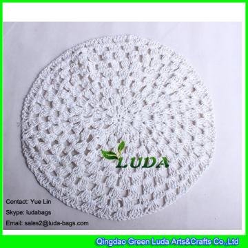 LDTM-035 wholesale table mat hand crochet round shape foldable paper straw placemat