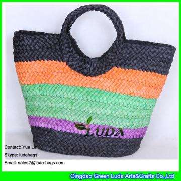 LDYP-005 cestal ninas playa camiceta blanca manga larga ninos cornhusk make colorful lady hobo straw bag