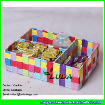 LDKZ-005 handwoven polyester tyle straw basketry three section woven drawer organizer