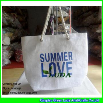 LDZB-018 wholesale women tote bag love printed paper straw beach bag
