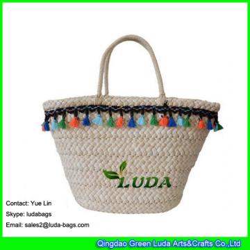 LDYP-009 2017 hot sale fringe straw bag for women summer basket straw tote