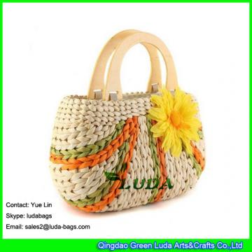 LDYP-039  handmade bright color cornhusk flower straw bag beach tote bag for summer vacation
