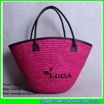 LDMC-030 top drawstring straw basket bag rose red wheat straw wholesale bag beach straw