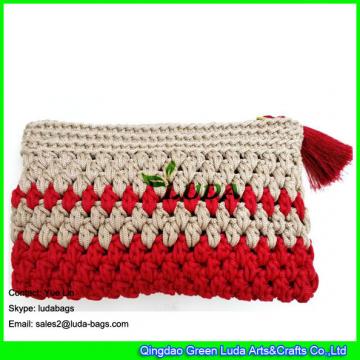 LDMX-011 striped women clutch tassel party bag hand crochet straw macrame clutch