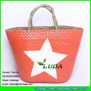 LDSC-102 white star painted straw bags handwoven water grass straw beach bag