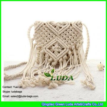 LDMX-006 white cotton rope macrame shoulder handbag fashionable lady's accessories fringe macrame bag