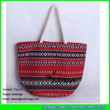 LDFB-008 cotton rope handles beach bag red sadu fabric tote bag