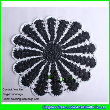 LDTM-038 hand crochet flower shape paper straw table placemat