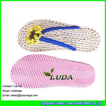 LDSS-003 floral straw flip flops women beach straw slippers
