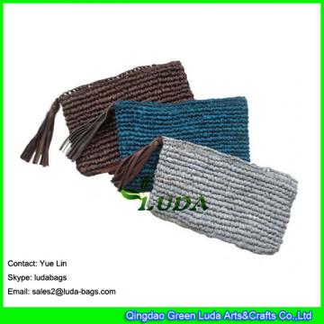 LDZS-161 natural color clutch handbag leather macrame crochet straw handbag