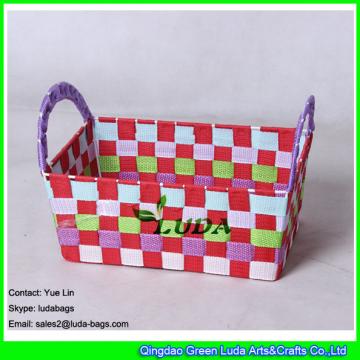 LDKZ-010 mixed color polypropylene webbing fiber tote storage basket with handles