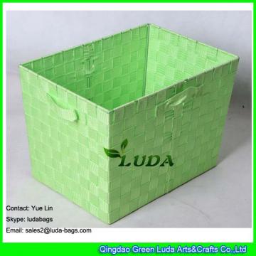 LDKZ-012 light green polypropylene strap woven storage tote basket with handles