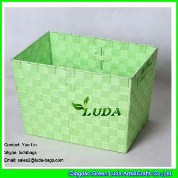 LDKZ-012 light green polypropylene strap woven storage tote basket with handles