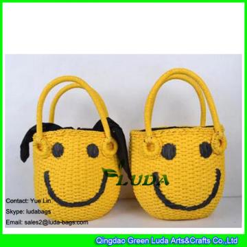 LDZS-106 light brown paper string woven handbag 2018 new summer handmade smile face bags