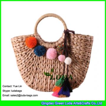 LDYP-027 plain hobo  tote bags handwoven high quality corn husk beach straw bags in summer
